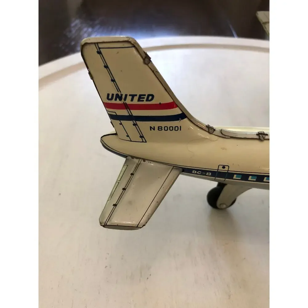 Vintage Japan Tin United Airlines Airplane Tin Toy United N80001 DC 8